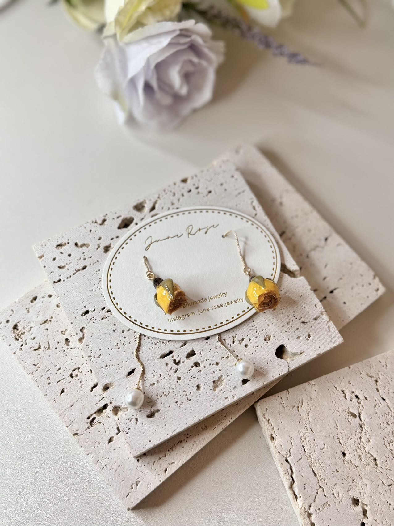 Roses in Motion: Unique Dangling Earrings with Imitation Pearl Backings