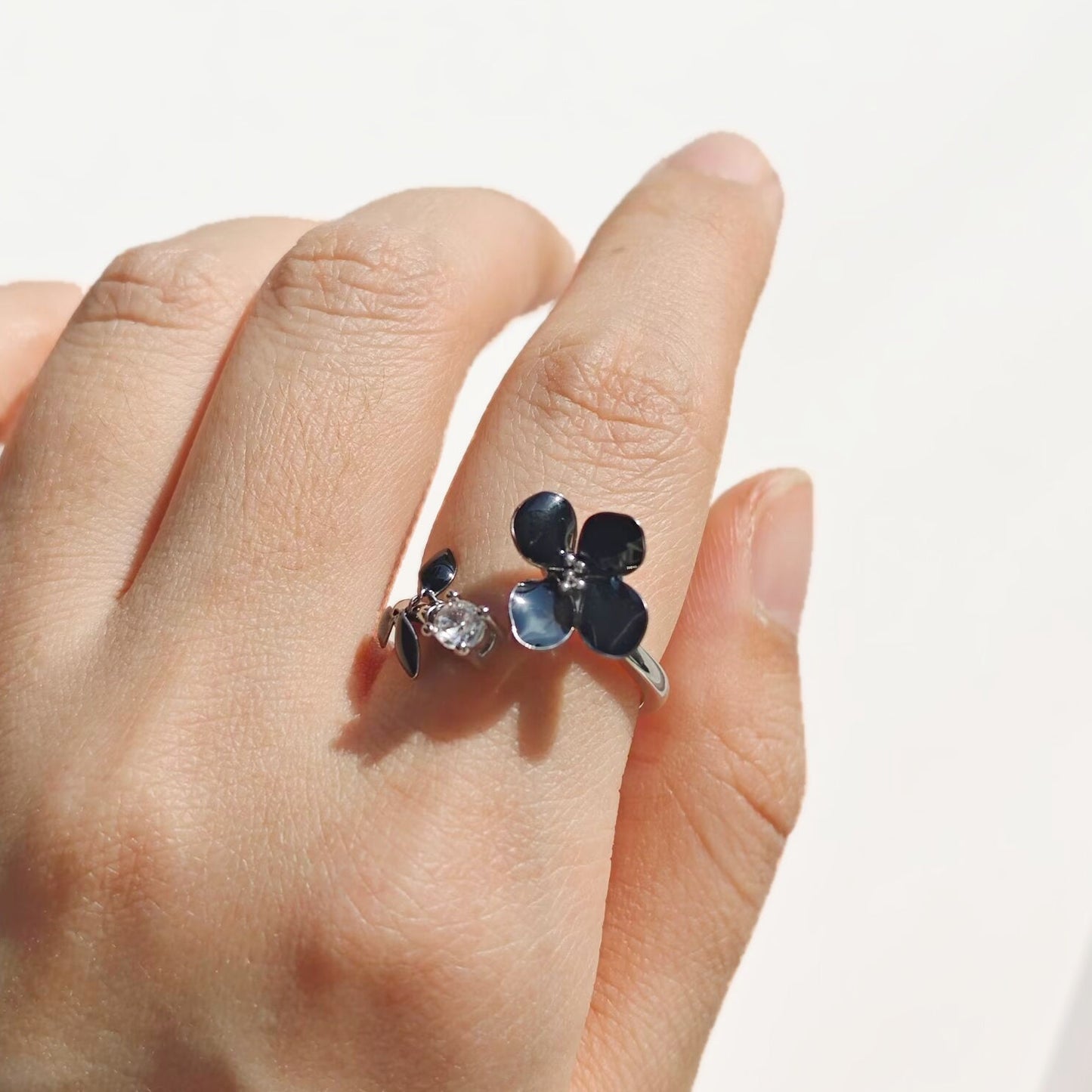 Black Hydrangea Petal Ring