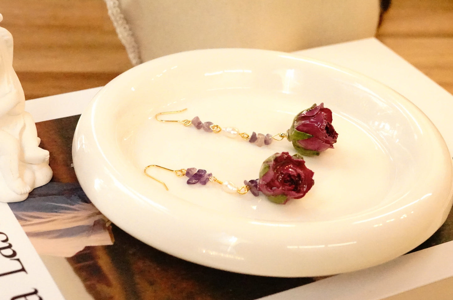 Amethyst Rose Dangle Earrings