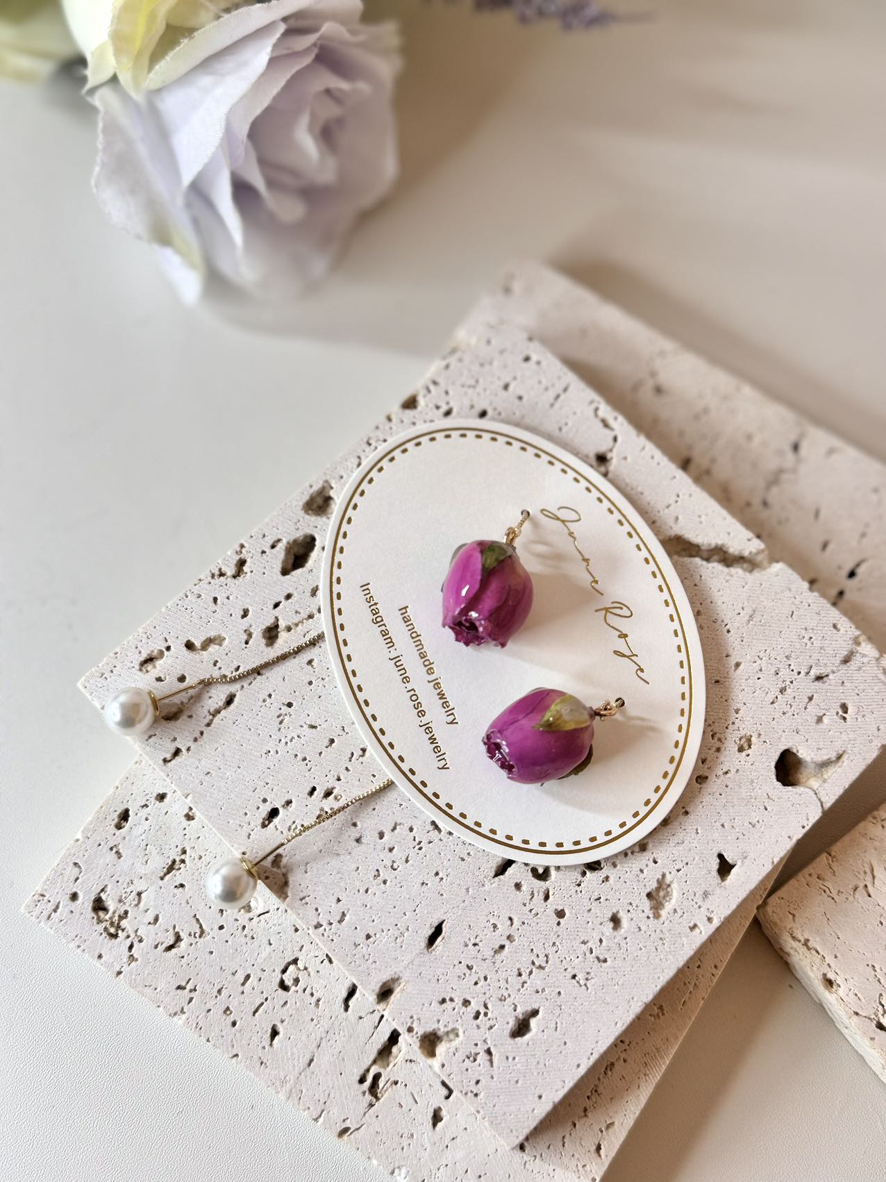 Roses in Motion: Unique Dangling Earrings with Imitation Pearl Backings