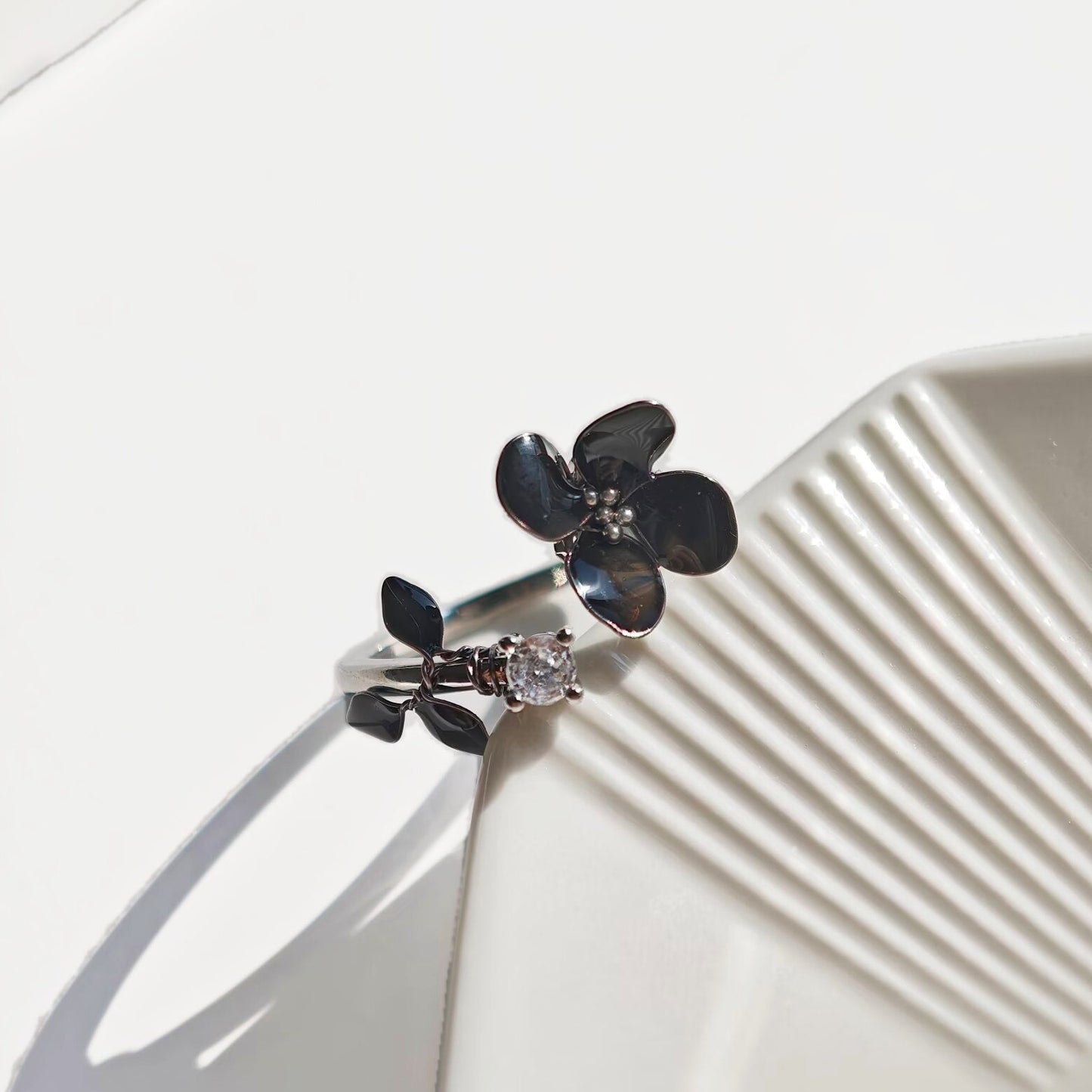 Black Hydrangea Petal Ring