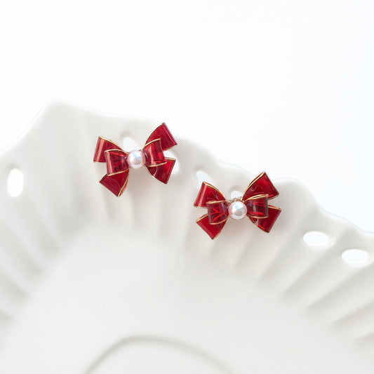 Bow with Pearl Stud Earrings