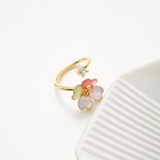 Rainbow Four Leaf Clover Ring