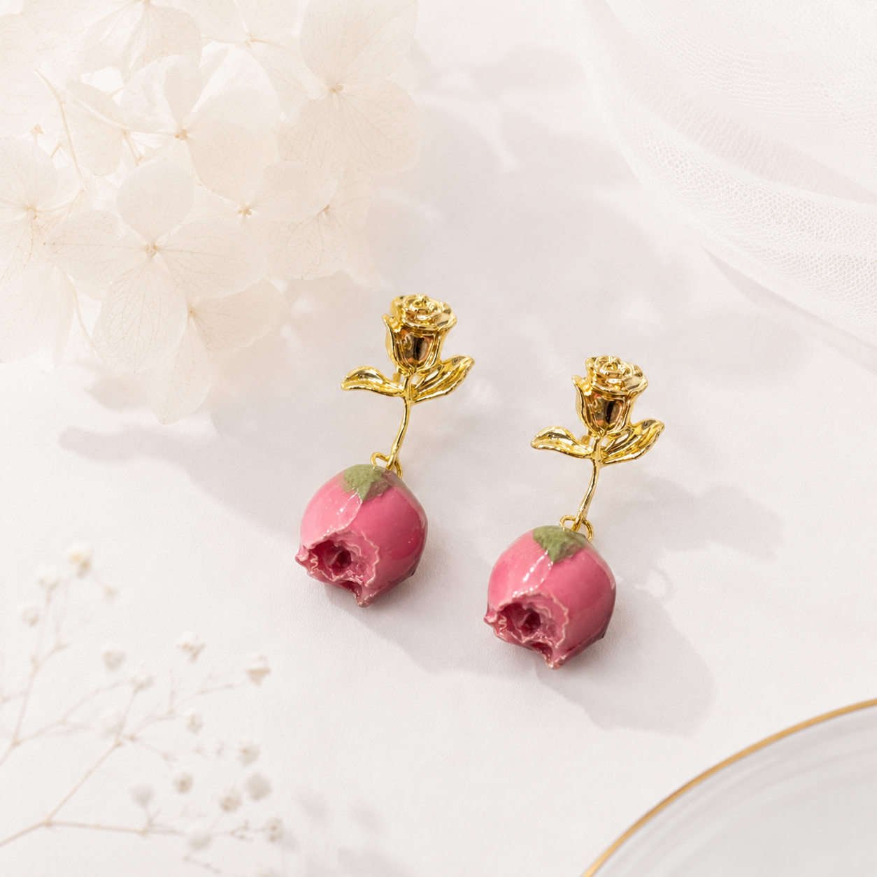 Rose Rose Stem Stud Earrings