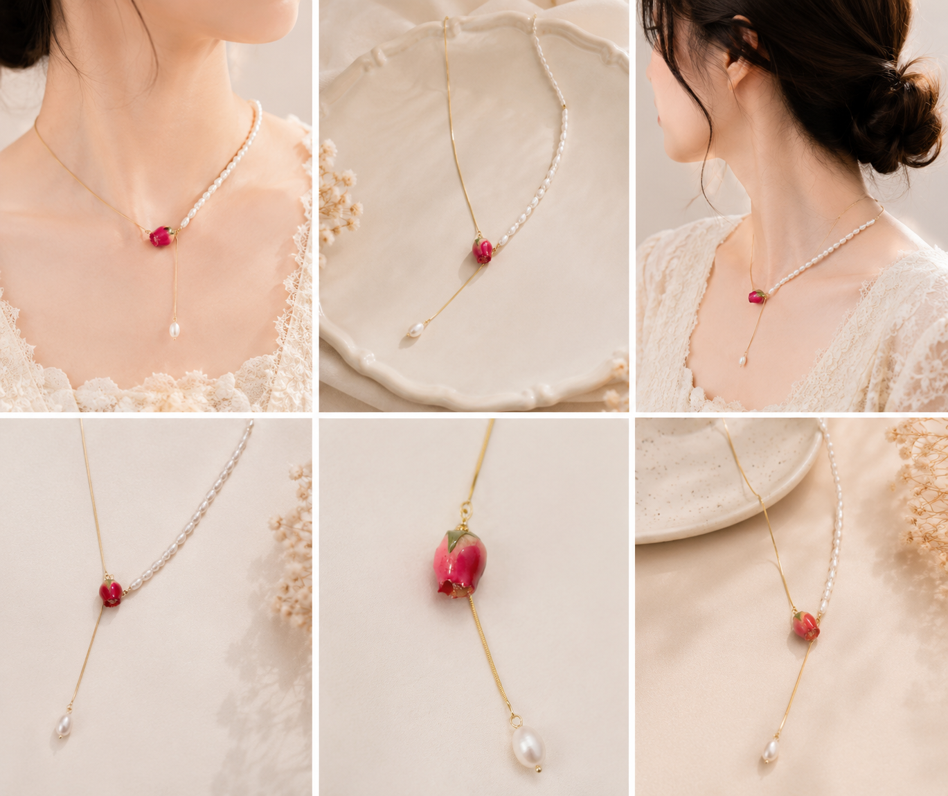 Elena Rose Pearl Necklace