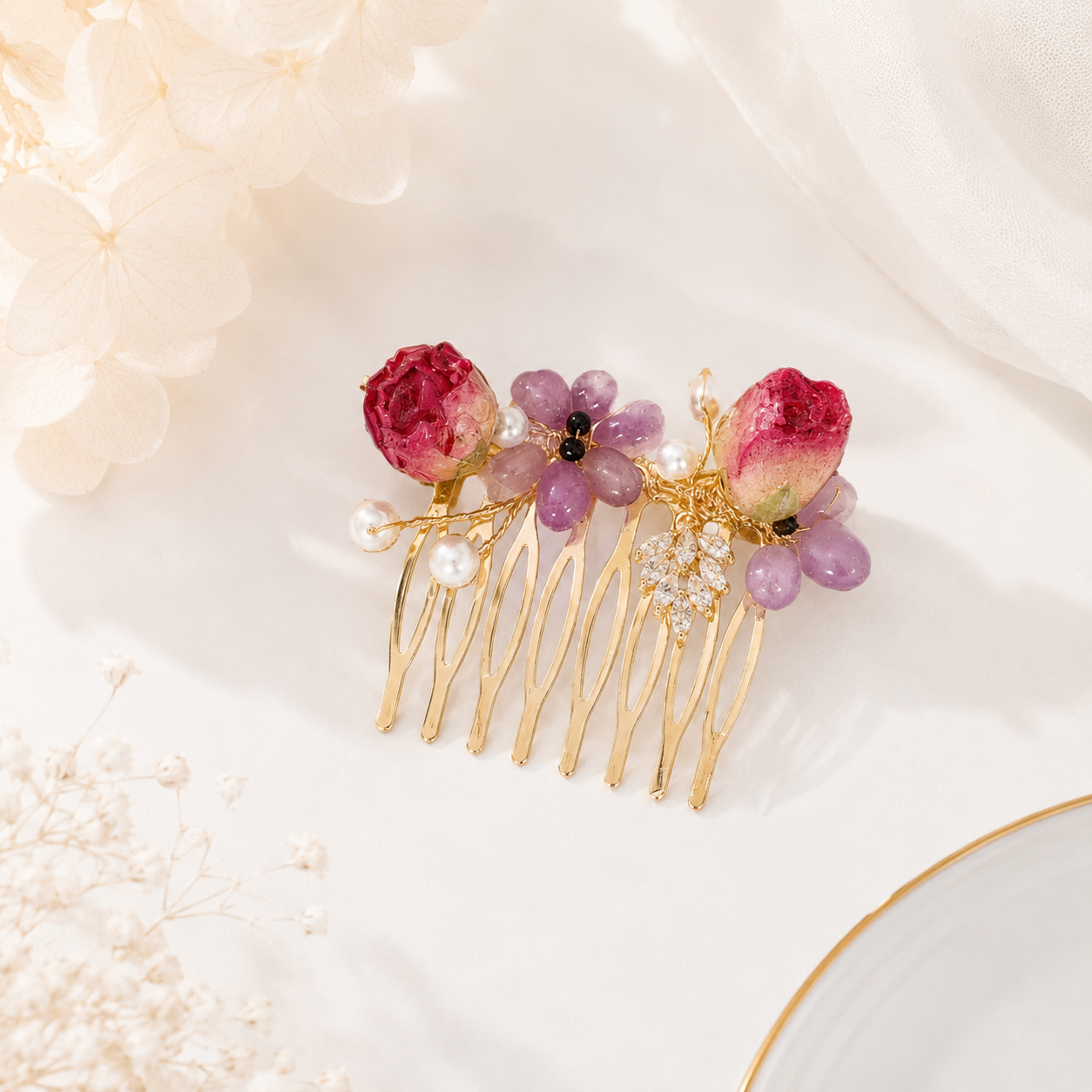 Crystal Rose Hair Comb