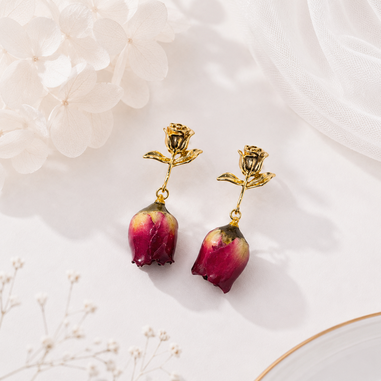 Rose Rose Stem Stud Earrings