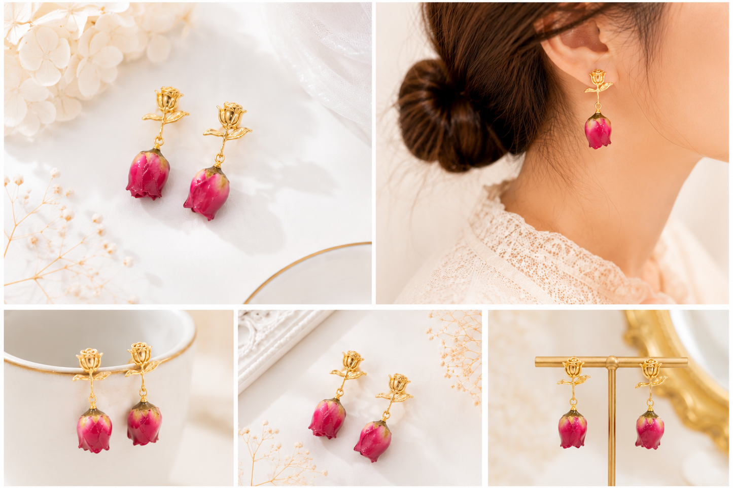 Rose Rose Stem Stud Earrings