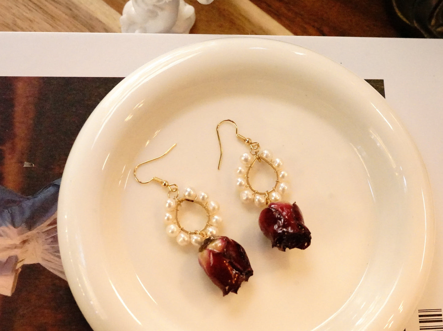 Timeless Elegance: Freshwater Pearl Rose Dangle Earrings