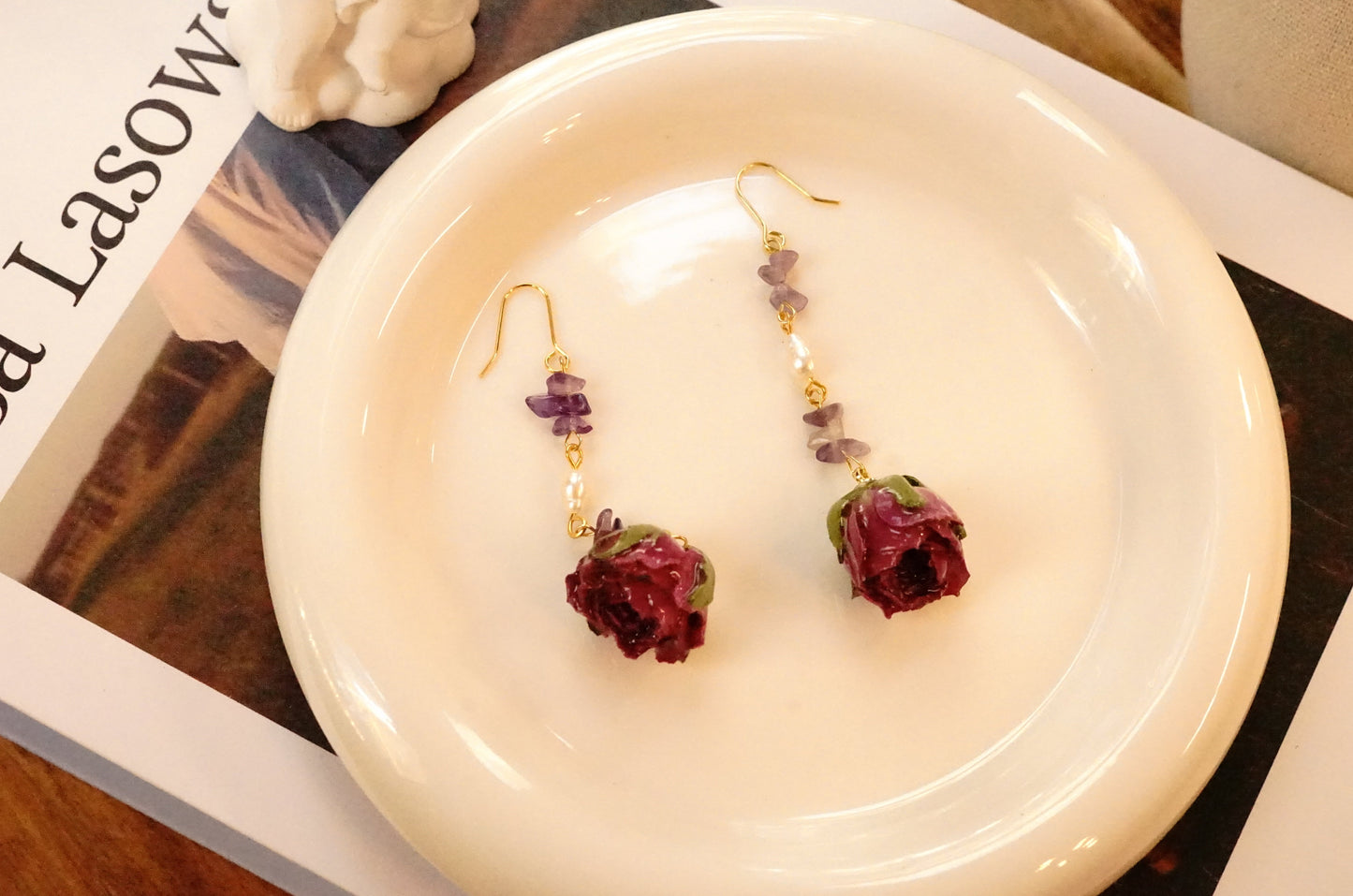 Amethyst Rose Dangle  Earrings