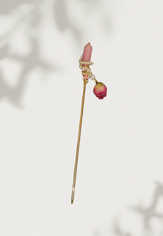 Blush Quartz Rose Hair Pin