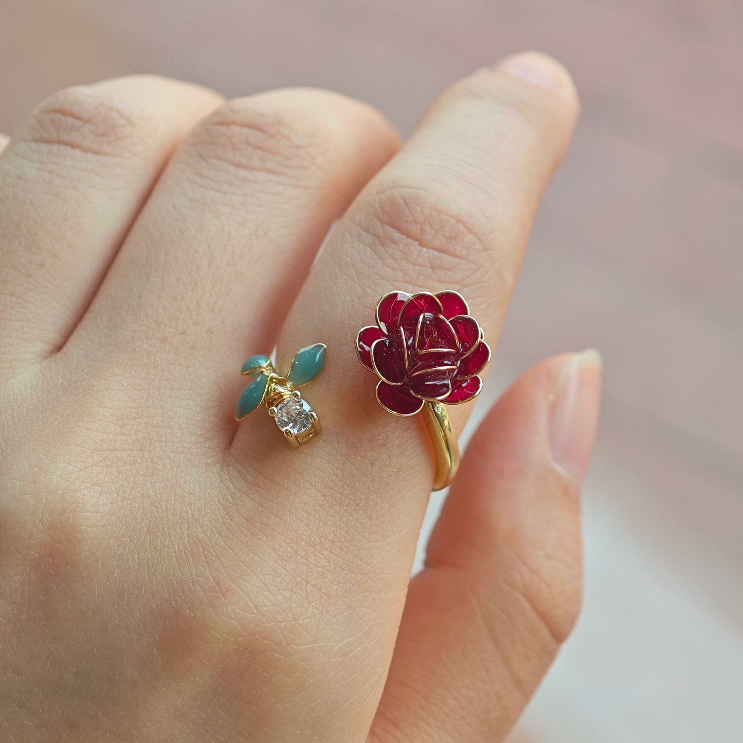 Rose and Leaves Ring