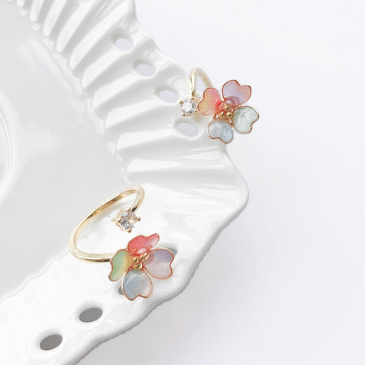 Rainbow Four-Leaf Clover Ring
